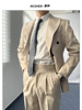 慕绅男士戗驳领双排扣条纹，西装套装免烫那不勒斯通勤商务纯色西服