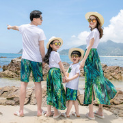 2023洋气母女菠萝短袖半身长裙套装，一家三口海边度假亲子沙滩装夏