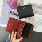 韩版ulzzang小钱包，女短款复古折叠迷你钱夹纯色，多功能卡包零钱包