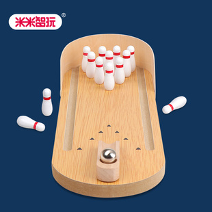 米米智玩儿童桌面游戏保龄球桌上木质弹射3—6岁亲子互动益智玩具