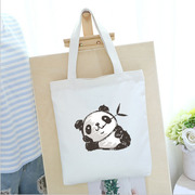 多色熊猫可爱卡通帆布包手提袋单肩包上学包补习学生书包上课旅游