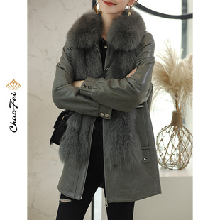 韩版中长狐狸毛皮草(毛皮草，)大衣女2021海宁时尚，真皮绵羊皮衣外套冬季