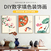 diy数字油画中式客厅，手工填色油画风景，花卉手绘涂色油彩装饰画