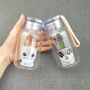 韩版时尚可爱卡通猫咪图案玻璃杯学生便携小巧高硼硅玻璃水瓶定制