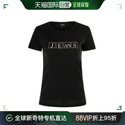 香港直邮Armani Jeans 阿玛尼牛仔 黑色棉女装夏季修身上衣圆领短