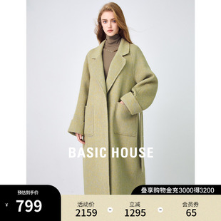 Basic House/百家好毛呢外套女西装领2023冬季双面呢羊毛大衣