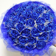 蓝色妖姬手工材料包diy自制玫瑰花缎带，丝带花束包装情人节仿真花