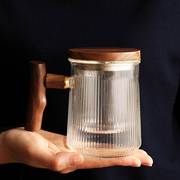 耐热玻璃泡花茶杯子木把带盖过滤办公水杯茶水分离泡茶杯加热保温