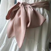 3色选甜美可爱宽版雪纺，腰带小光泽黑色暗粉色墨绿多用飘带