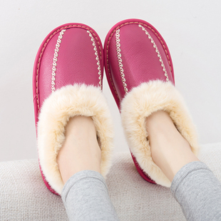 男女包跟真皮棉拖鞋冬季情侣防滑居家室内地板保暖家居家用毛棉鞋(毛棉鞋)