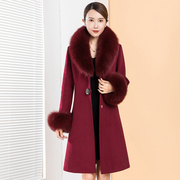 秋冬狐狸毛领羊绒羊毛，大衣女时尚修身显瘦中长款毛呢，外套呢子大衣