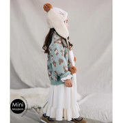 Mini Modern 韩国进口冬款女童舒适加绒加厚白色长袖连衣裙护耳帽