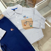 韩国童装23秋款男童时尚，韩版蓝白条纹(白条纹)帅气百搭长袖衬衣儿童衬衫