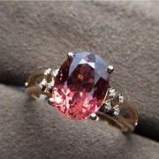 18k玫瑰金钻石(金钻石)彩宝戒指时尚大气优雅克拉，红碧玺钻石女士戒指