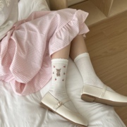 白色花边袜子女中筒袜夏季薄款纯棉网眼透气日系可爱小熊夏天长袜