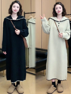 孕妇装秋季连衣裙时尚，韩版设计感减龄毛衣裙子，中长款宽松休闲百搭