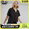 puma彪马polo衫短袖女装，2024黑色短款翻领t恤运动服682156