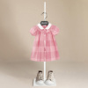 伯米吉夏新中小童甜美英伦风棉粉色格子裙女童短袖衬衫裙1510