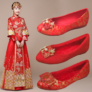 红色秀禾服婚鞋女平底冬季大码结婚鞋子2024中式新娘鞋红布鞋