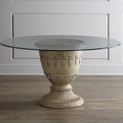 欧式法式餐桌椅组合美式雕花，实木餐桌圆形，家用圆桌高端别墅家具