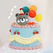 可爱软陶带帽小熊蛋糕摆件五彩气球插件宝宝周岁主题派对甜品装饰