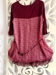 出口韩版雪纺莫代尔拼接中袖女装上衣小裙胸围125酒红咖啡色夏季