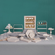 欧式复古白色木质甜品台摆件森系婚礼展示架子蛋糕台精致茶歇托盘