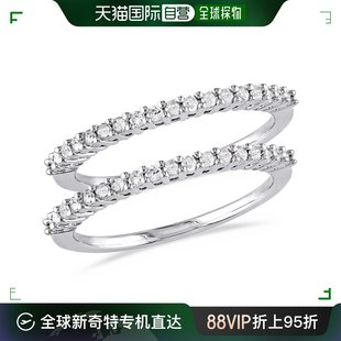 美国直邮925 纯银 1/3 CT TW 钻石 2 件式周年纪念戒指套装