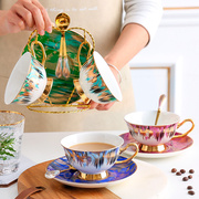 欧式咖啡杯碟套装骨瓷，轻奢下午茶茶具陶瓷英式花，茶杯家用小精致