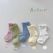 婴儿袜子夏季纯棉薄款短筒袜宝宝短袜儿童木耳边中筒袜简约不勒腿