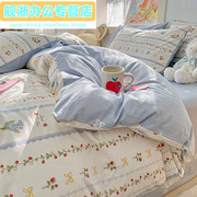 斜纹四件套床上用品1.2-2宿舍家用单双人被套被罩床单玫瑰花藤1.