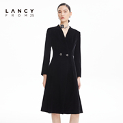 lancy朗姿2022秋季丝绒中长款风，衣女修身大衣收腰高级感外套