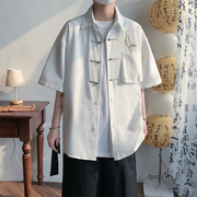 夏季翠竹刺绣短袖衬衫男士新中式国风宽松休闲金属飞机扣冰丝衬衣