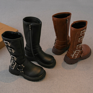 女童靴子2023秋冬儿童，鞋子皮靴小女孩长筒靴，洋气高筒单靴洋气