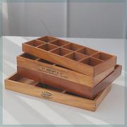 收纳盒木质实木复古木制桌上大号印章手，表盒分格长方形饰品置物架