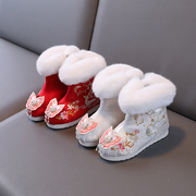 儿童棉靴古装绣花鞋民族风靴子汉服鞋女童冬中国风保暖拜年鞋