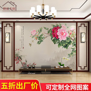 新中式牡丹花鸟壁纸电视背景墙壁画沙发卧室壁布客厅墙纸影视墙布