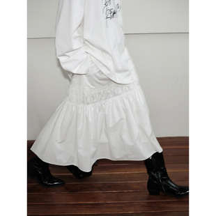 JUSLIN 高级感橡筋抽褶设计 全棉层接式 百搭时髦A字半身裙 J0913