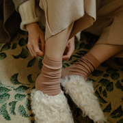 靴下物袜子女可爱森系针织中筒袜春秋棉质堆堆袜女纯色地板袜