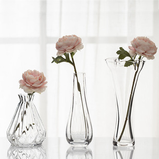 简约一支花玻璃花瓶透明水培，花器餐桌台面，现代装饰小清新摆设