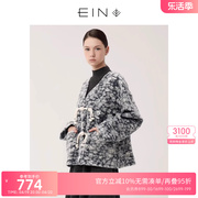 ein言秋冬女文艺复古休闲豹纹针织，短款毛呢外套女