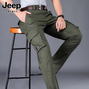 Jeep吉普男士工装裤夏季宽松直筒军绿色多口袋美式休闲长裤子