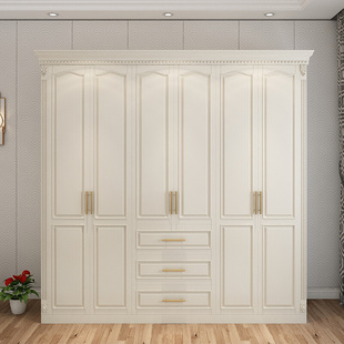 美式实木衣柜现代简约欧式整体卧室储物收纳柜，四五六门白色大衣橱