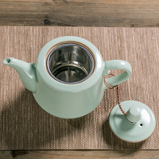 汝窑过滤茶壶陶瓷单壶家用大号功夫茶具带内置滤网红茶容量泡茶器