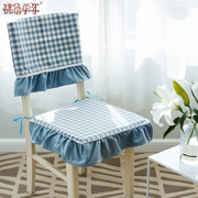 欧式田园蓝色格子餐桌椅垫椅背，套套装加厚椅子超软坐垫靠背套透气