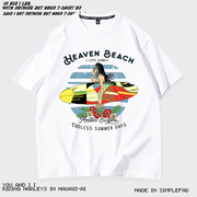 夏威夷沙滩t恤男短袖潮牌圆领印花冲浪海边度假休闲潮流宽松纯棉