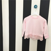 3-9岁 澳洲 女童纯棉长袖T恤 嫩粉色拼接蕾丝花边下摆