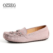 OZZEG澳泽格豆豆鞋女真皮春夏季休闲孕妇鞋珍珠花朵平底单鞋防滑