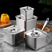 304不锈钢味盅商用调料罐带盖厨房装猪油盆，正方形桶佐料盒调味缸