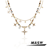 MASW麻秀原创设计怀旧系列潮酷串珠十字架项链中性双层毛衣链